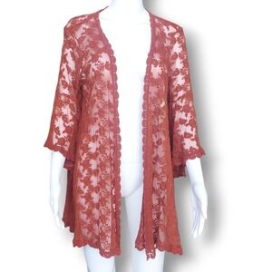 Magnolia Lane Rust Lace Kimono Cardigan Women’s Size Large Boho Victorian